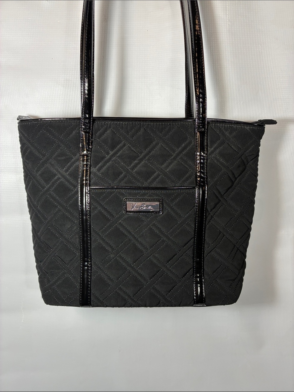 Vera Bradley Black Quilted Shoulder Bag with Interlocking Diamond pattern